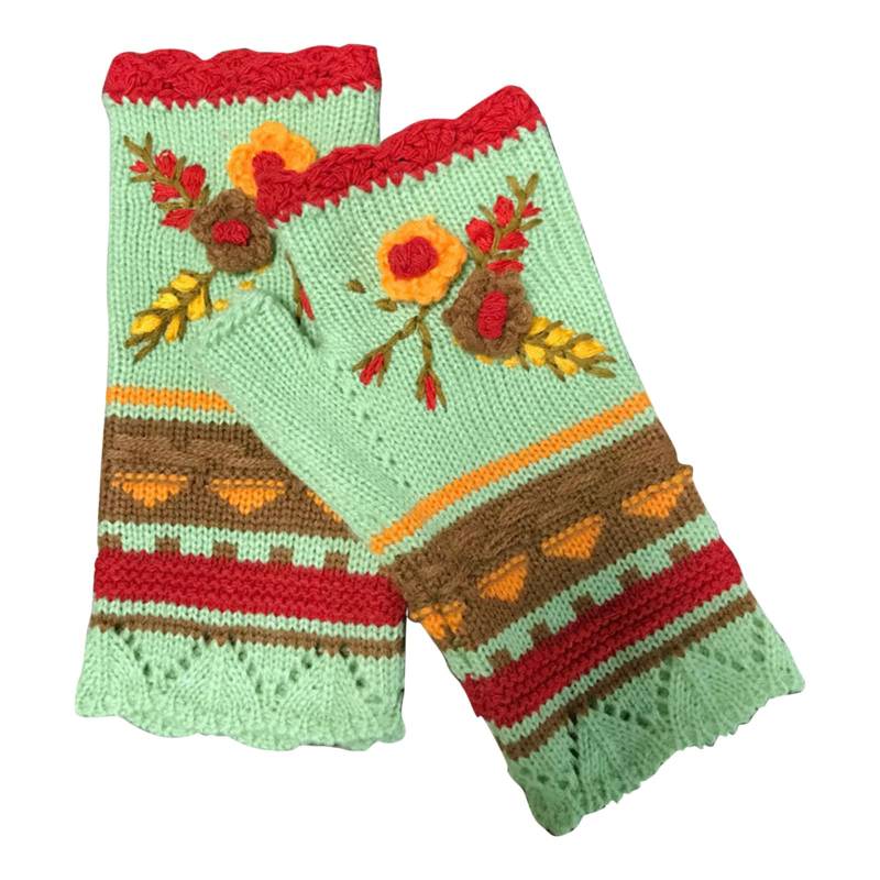 vejtmcc Handbestickte Winterhandschuhe für Damen, gestrickte Handschuhe, Blumenhandschuhe, warme Winterhandschuhe, handgewebte Handschuhe Fingerlose Handschuhe Damen Spitze (Red, One Size) von vejtmcc