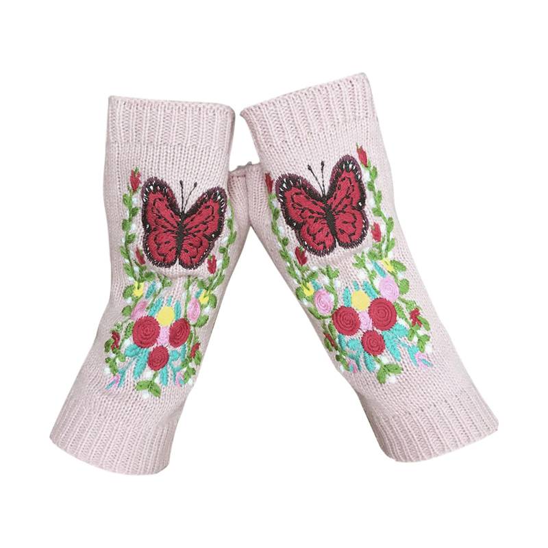 vejtmcc Handgestickte Winterhandschuhe für Damen, Winter-Schmetterlingsblume, lange warme handgestrickte Handschuhe Schwarze Handschuhe Spitze (Pink, A) von vejtmcc