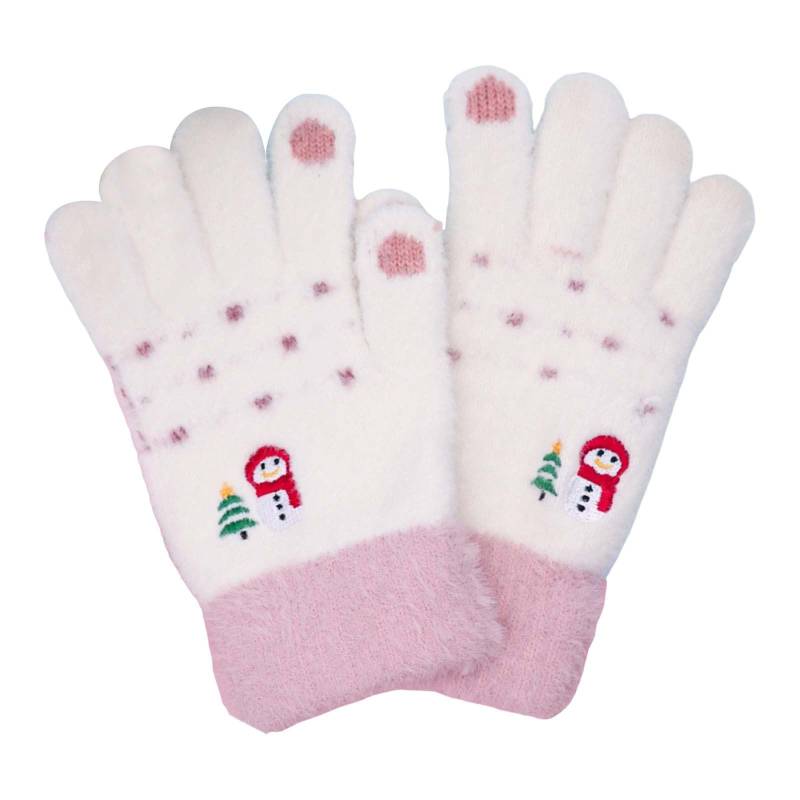 vejtmcc Knitted Cold Proof Plush Thickened Christmas Gloves Schwarze Stoffhandschuhe Damen (White, A) von vejtmcc