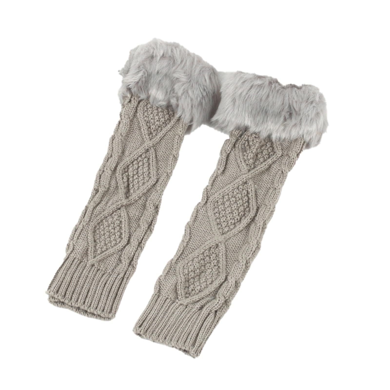 vejtmcc Lange pelzige Damenhandschuhe, gestrickt, warm, fingerlose Armstulpen Handschuhe Winter Damen (Grey, One Size) von vejtmcc