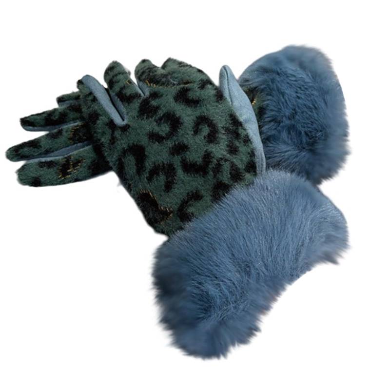 vejtmcc Leopard Print Polyester Gloves With Faux Cuffs Kopfschmuck Damen (Blue, One Size) von vejtmcc