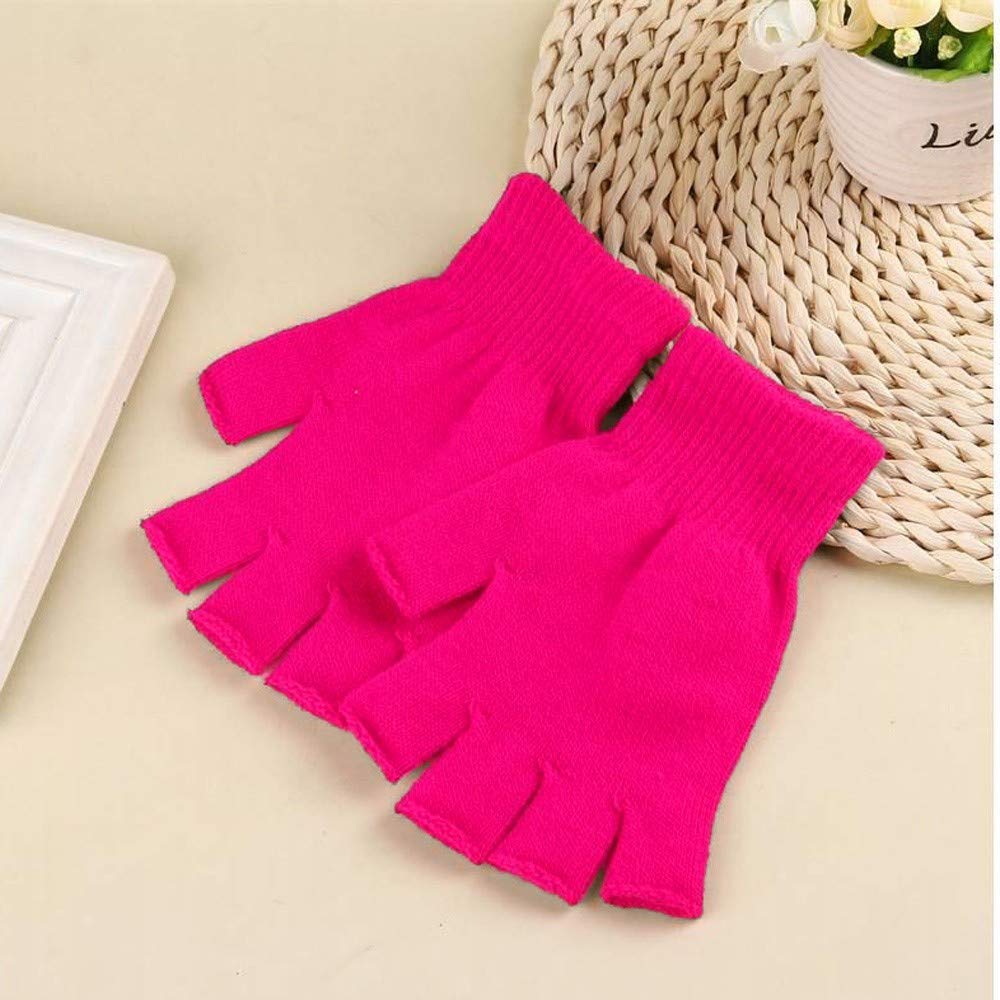 vejtmcc Mitte häkeln Winter warme Unisex-Strickhandschuhe Halbfinger Fingerlose Handschuhe für Erwachsene Damen Handschuhe Blau (Hot Pink, One Size) von vejtmcc