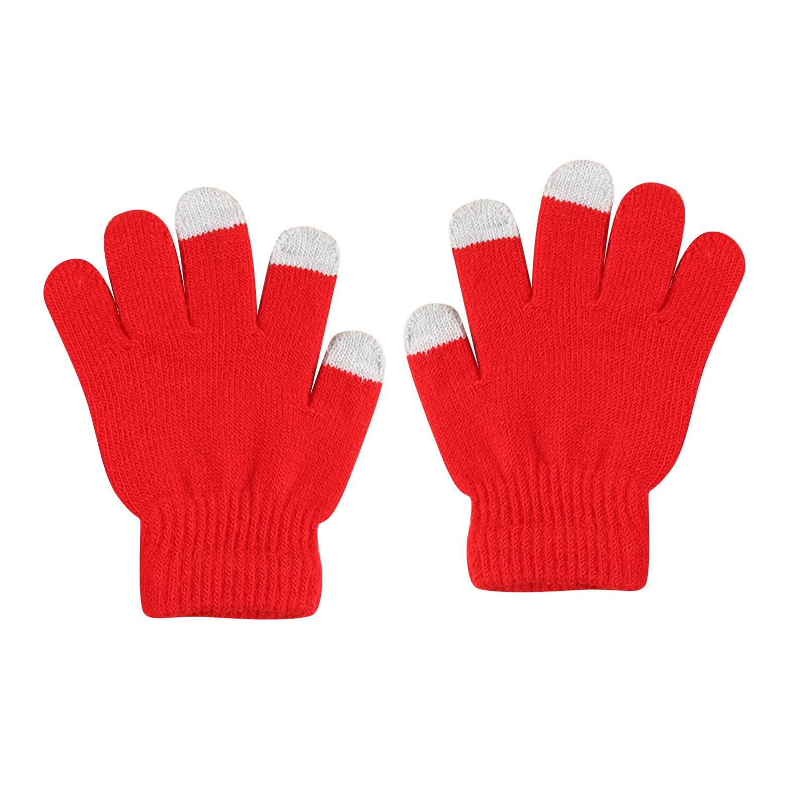 vejtmcc Radfahren gestrickte nicht sichtbare Finger Kinderhandschuhe Wolle Stretch-Handschuhe einfarbige Handschuhe Weiße Satin Handschuhe (Red, One Size) von vejtmcc