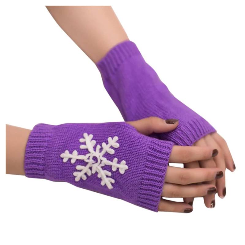 vejtmcc Schneebestickte, farbige, gestrickte Halbfinger-Weihnachtshandschuhe für Damen Damen Handschuhe Blau (F, A) von vejtmcc