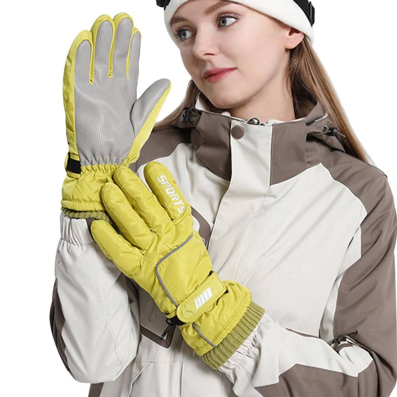 vejtmcc Skihandschuhe Damen wind- und wasserdichte Outdoor-Reit-Touchscreen-Winter-Plüsch-warme Handschuhe Armstulpen Schwarz (Yellow, One Size) von vejtmcc