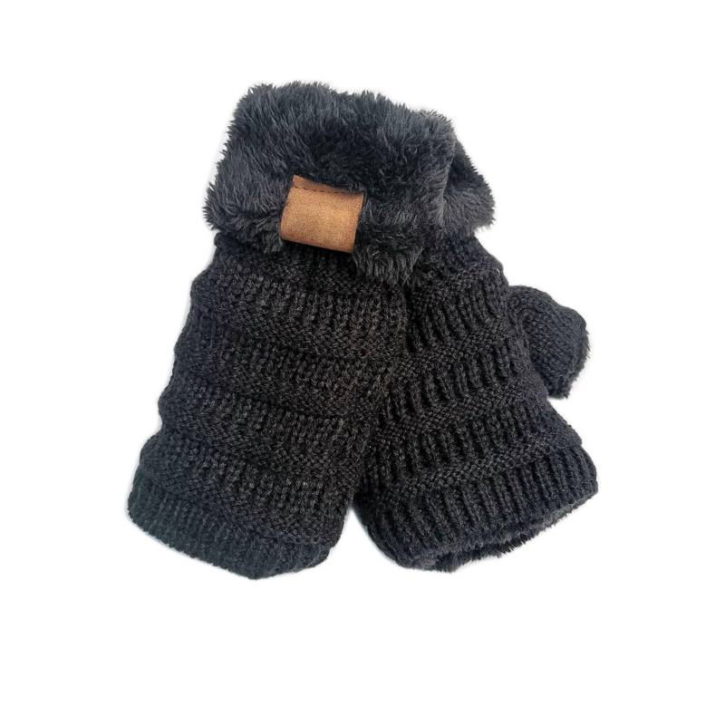 vejtmcc Warme, gestrickte, fingerlose Halbfinger-Plüschhandschuhe für Damen Clown Handschuhe (Black, One Size) von vejtmcc