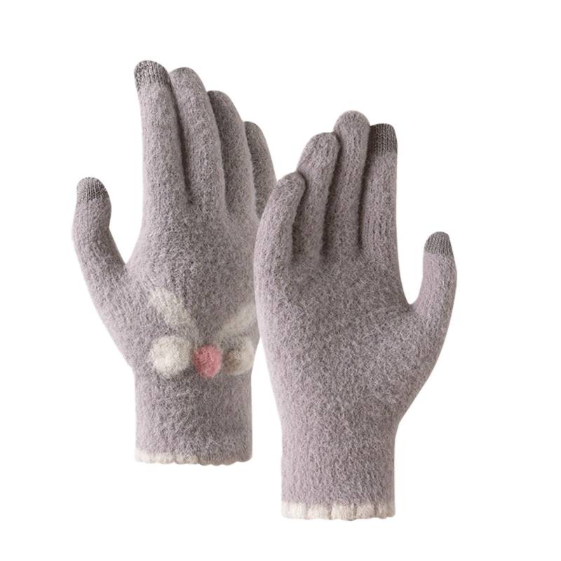 vejtmcc Warme Winterhandschuhe für Damen mit Touchscreen. Damen-Thermo-Zopfstrickhandschuh für kaltes Wetter Armstulpen Schwarz Federn (Grey, One Size) von vejtmcc