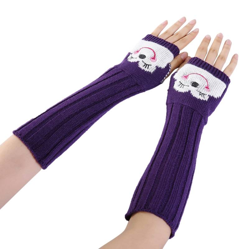 vejtmcc Winter-Armwärmer-Handschuhe Warme gestrickte Wollhandschuhe ohne Finger Karneval Kostüm Damen (Purple, One Size) von vejtmcc