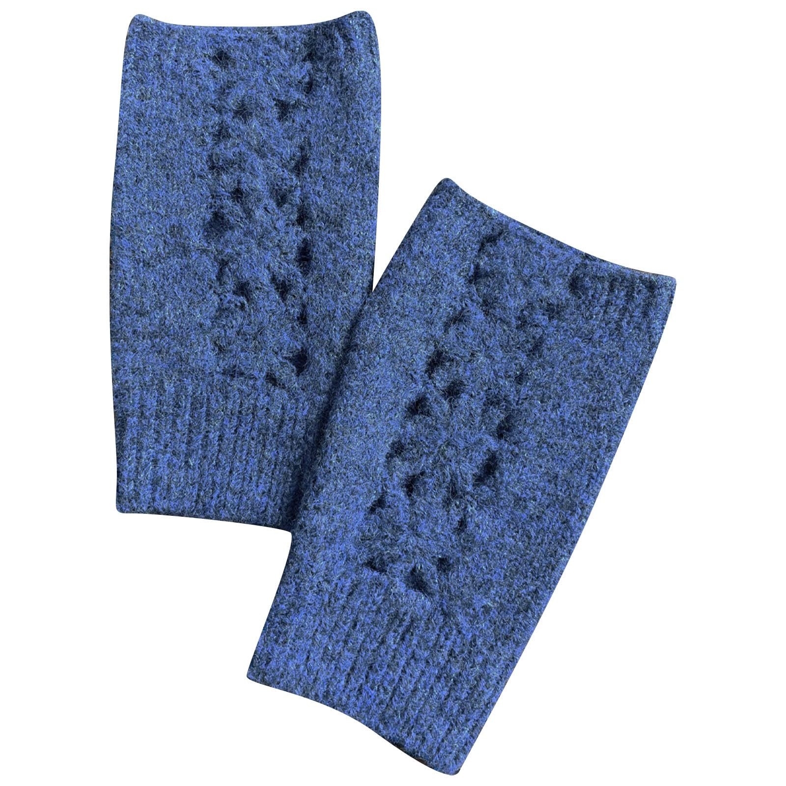 vejtmcc Winter Damen Fingerlose Gestrickte Warme Einfarbig Wolle Mischung Warme Halbe Halb Finger Wolle Handschuhe Damen Handschuhe Fingerlos (Blue, One Size) von vejtmcc