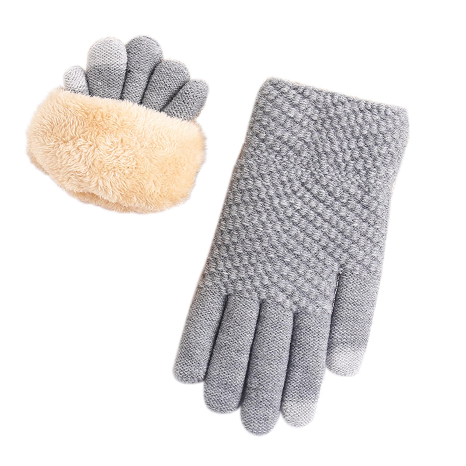 vejtmcc Winter-Mesh-Handschuhe für Damen, gestrickt, plus Samt, verdickt, und Winter-Handschuhe mit warmem Muster (Handschuhe für Erwachsene) Haarschmuck Damen Set (GY3, One Size) von vejtmcc