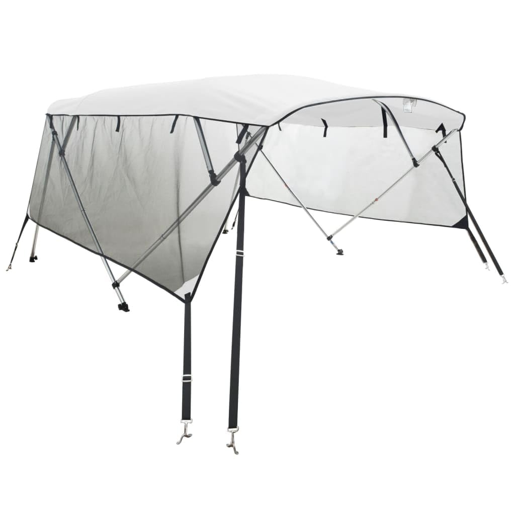 vidaXL 3 Bow Bimini Top mit Mesh-Seitenteilen, Bootsverdeck mit Aluminiumrahmen, Sonnenverdeck Boot Sonnensegel, Weiß Schwarz 600D Polyester von vidaXL