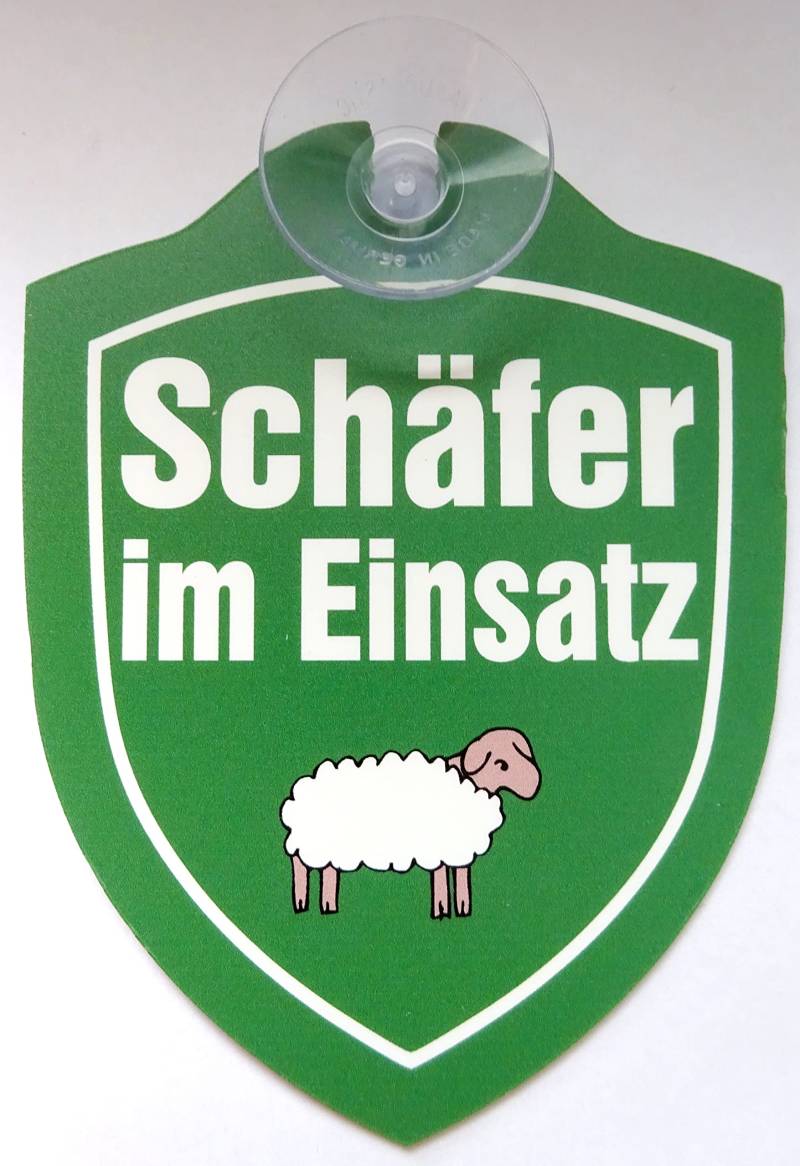 vielesguenstig-2013 Schild mit Saugnapf Schäfer im Einsatz Schaf Tier Auto Windschutzscheibe von vielesguenstig-2013