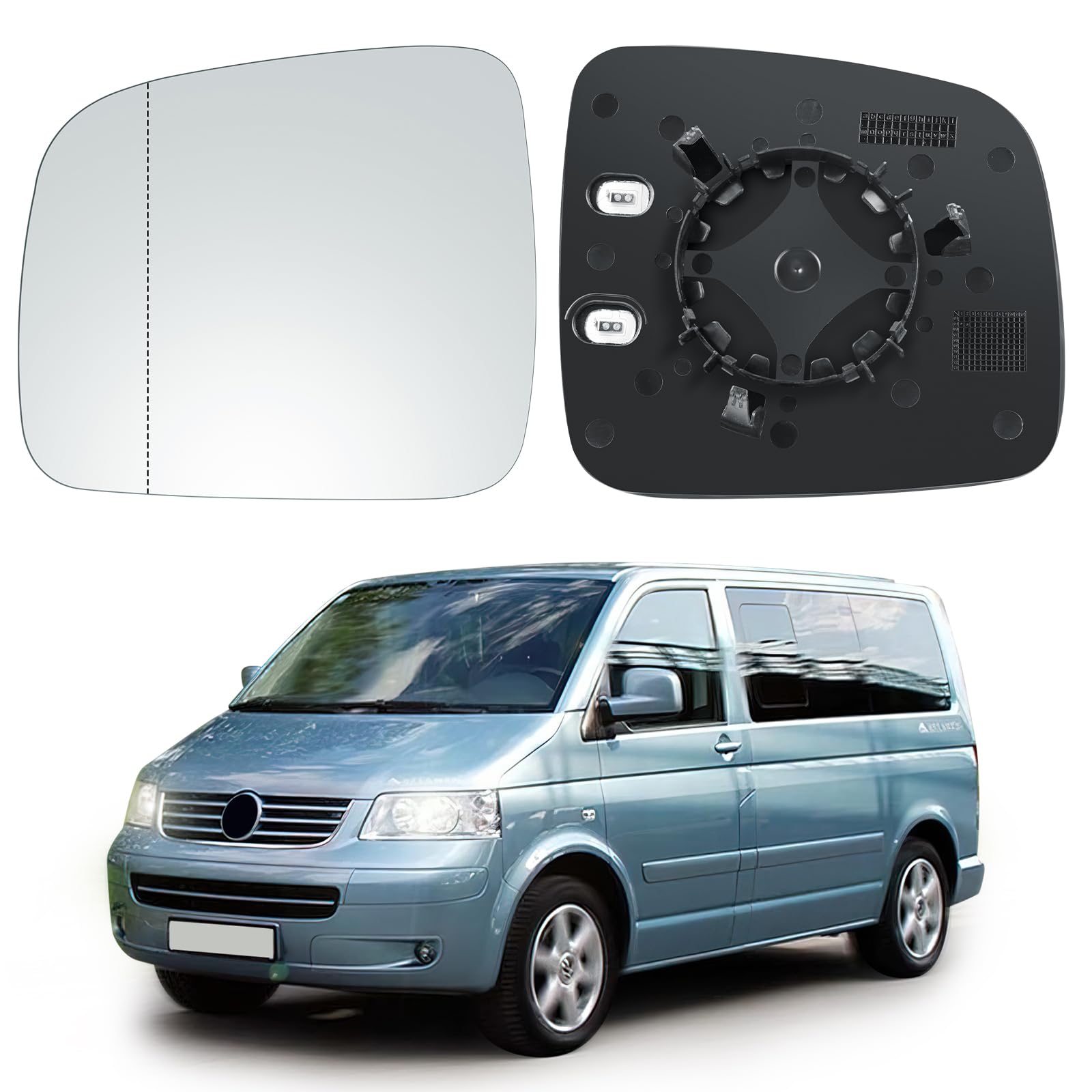 VIRIECH Spiegelglas Ersatz für VW Transporter T5 2003-2009 & Caddy 2004-2015, Außenspiegel Glas asphärisch, Umkehrlinse Rückfahrglas Spiegel (Links) von viriech