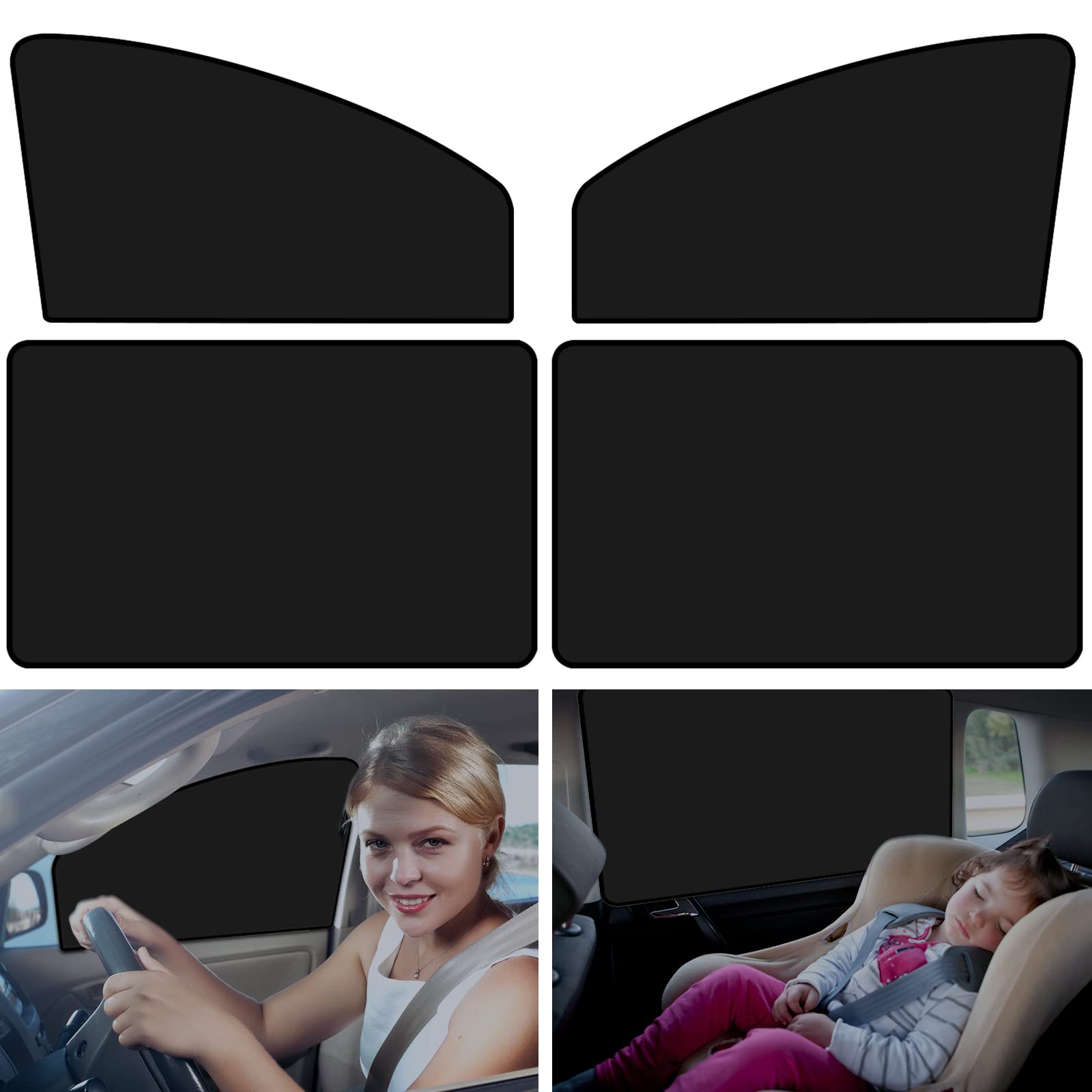 viteena 4 Stück Sonnenschutz Auto, Autovorhänge Sonnenschutz Baby Auto Seiten Heck Sonnenschutz Universal Car Sunshade Magnetisch für Baby, Kinder, Haustiere, Erwachsene, UV-Schutz, Sichtschutz von viteena