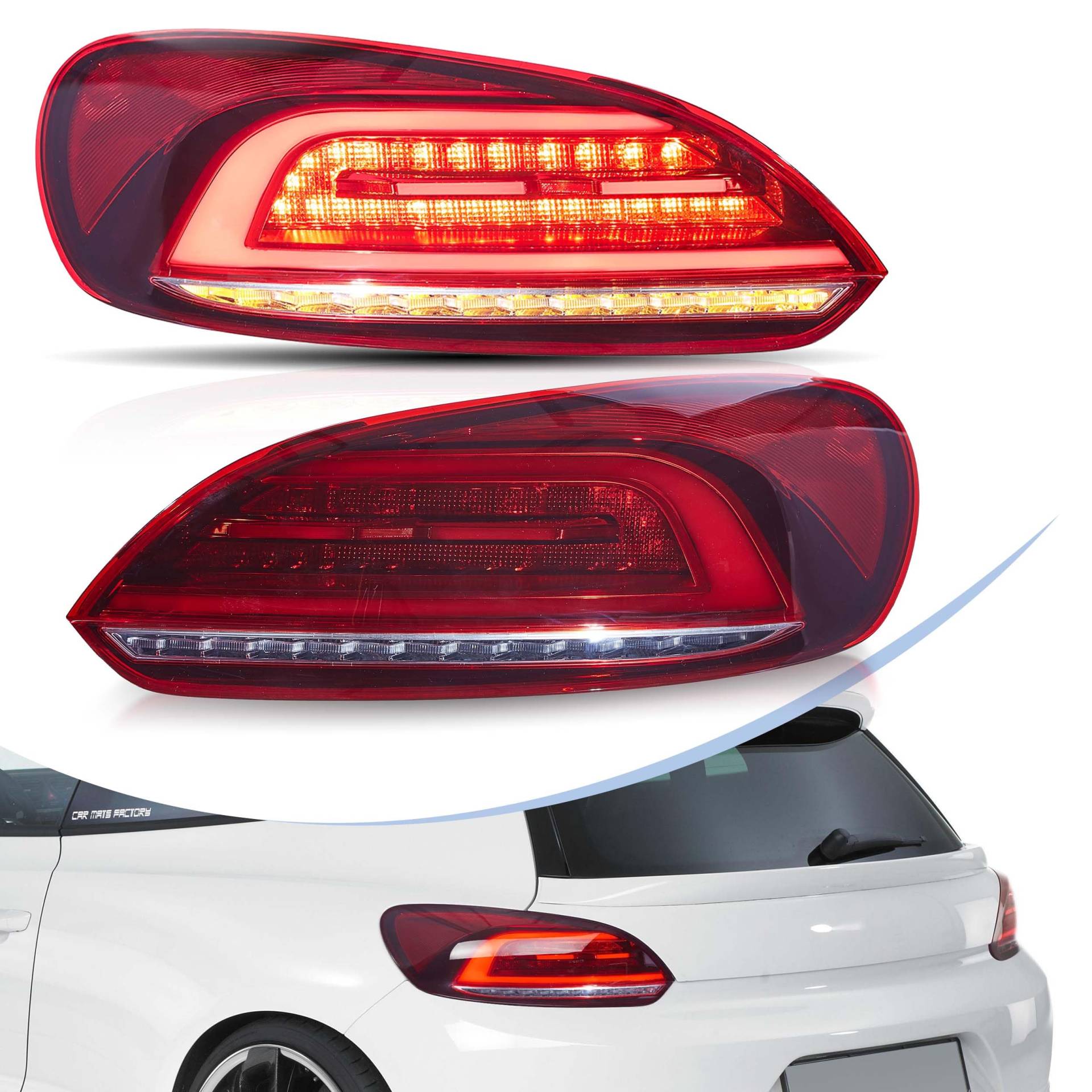 vland carlamp Rückleuchten für 2009 2010 2011 2012 2013 2014 VW Scirocco 1.4/2.0/R,Animation beim Start und Sequenzieller Blinker, Rot VW Scirocco Rückleuchten von vland carlamp