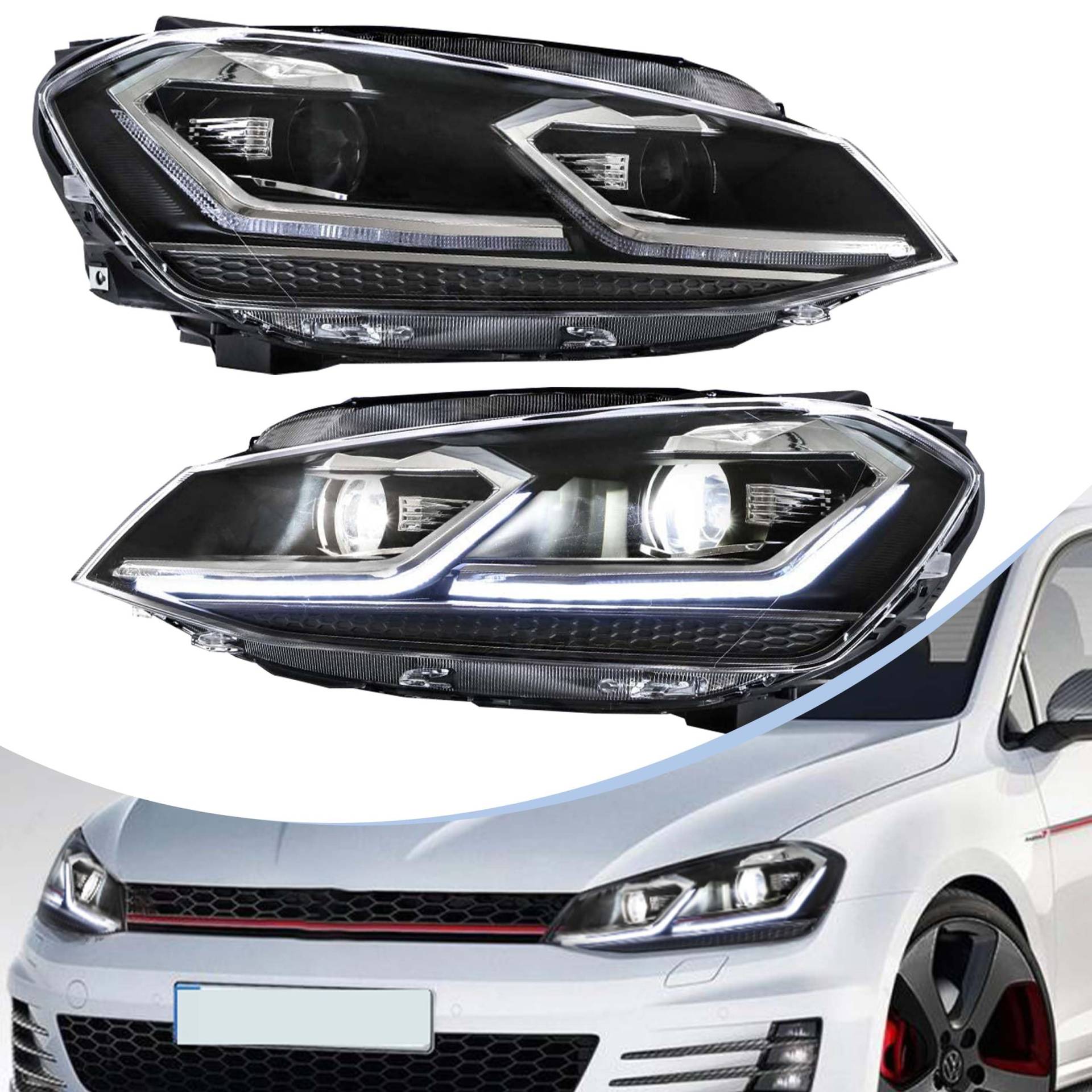 vland carlamp Scheinwerfer Kompatibel für 2017 2018 2019 2020 VW Golf 7 MK7 Facelift Golf Werks-Halogenscheinwerfer mit sequenziellem Blinklicht,D2H Silberdrahtscheinwerfer von vland carlamp