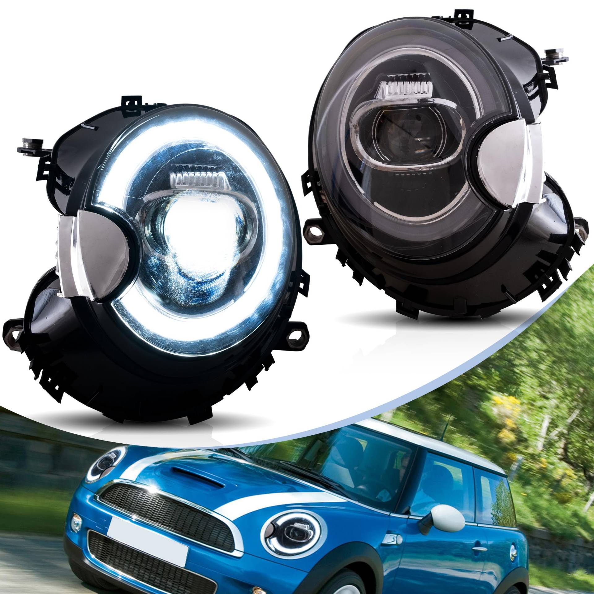 vland carlamp Scheinwerfer für 2007-2013 BMW MINI Cooper(R55,R56,R57,R58,R59),Mini Cooper Scheinwerfer mit Animationseffekten,plug and play von vland carlamp