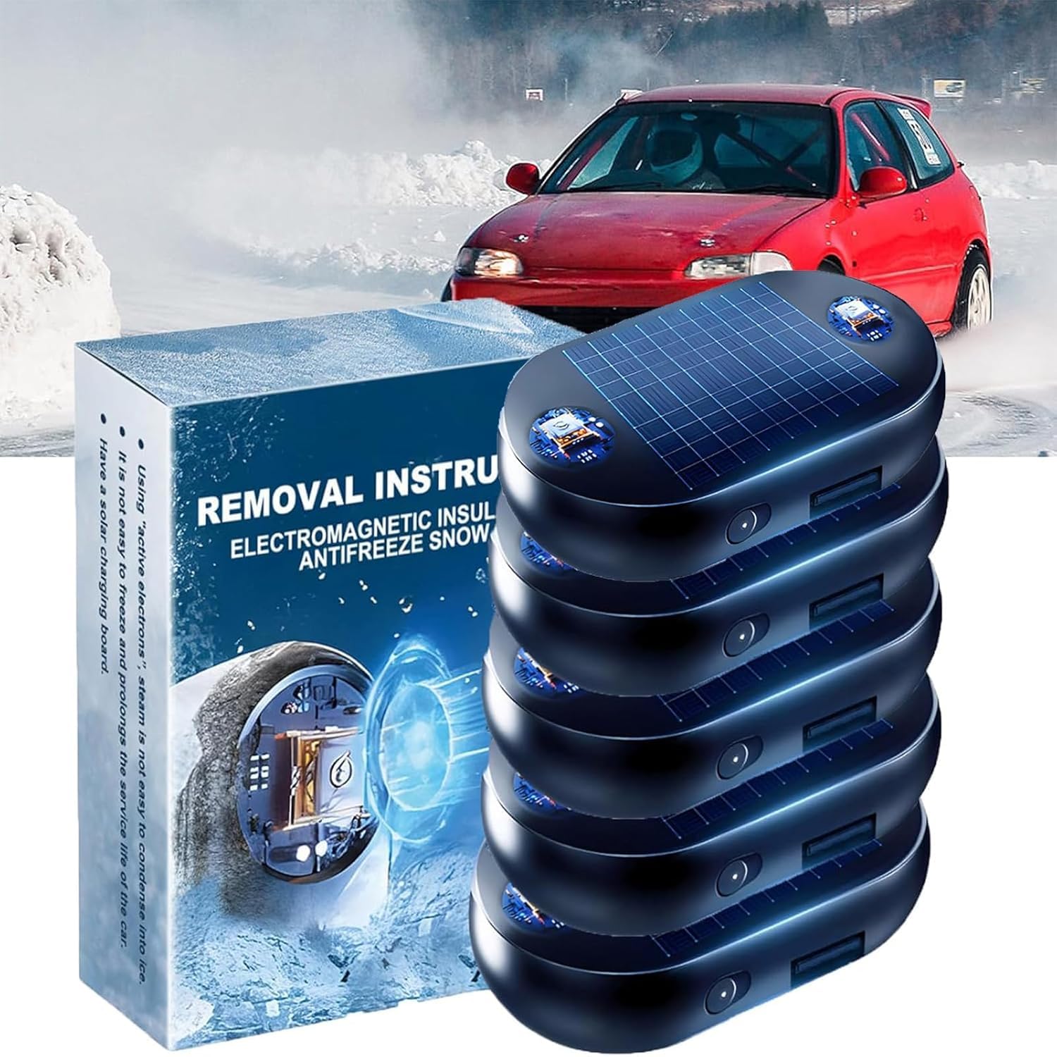 vokkrv Scheibenenteiser Auto, Auto Enteiser Elektromagnetisch, Anti-Freeze Electromagnetic Car Snow Removal Device, Molekulare Elektromagnetische Interferenz Frostschutz-Schneeräumwerkzeug (5PC) von vokkrv