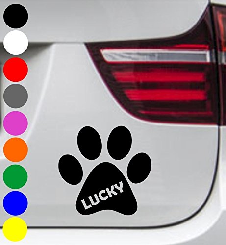 wDesigns Autoaufkleber Pfote HUNDEPFOTE Hund WELPE WUNSCHTEXT Name Aufkleber Sticker von wDesigns