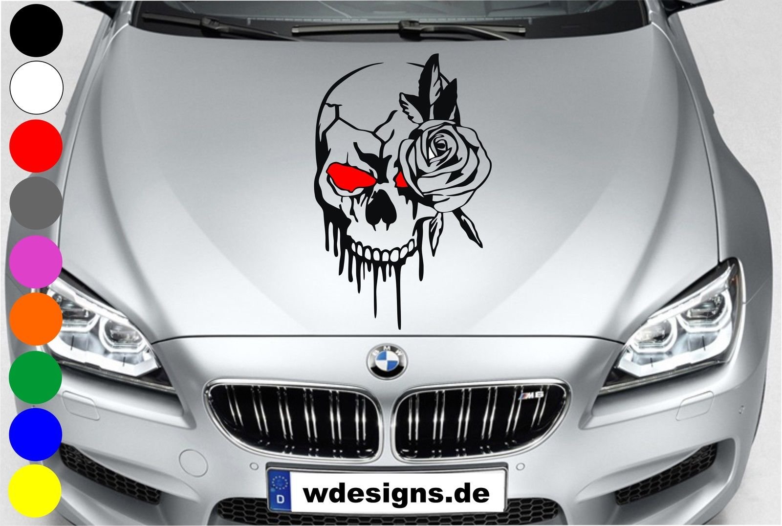 wDesigns Autoaufkleber Totenkopf Rose Skull ROT Aufkleber Motorhaube Decal Heckscheibe von wDesigns