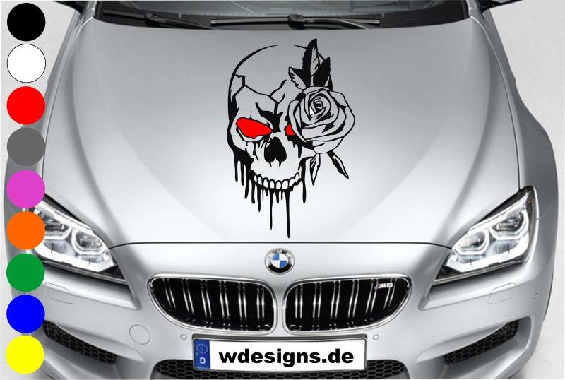 wDesigns Autoaufkleber Totenkopf Rose Skull ROT Aufkleber Motorhaube Decal Heckscheibe von wDesigns