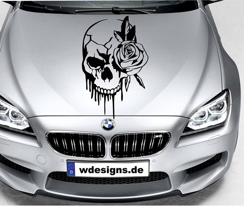 wDesigns Autoaufkleber Totenkopf Rose Skull Aufkleber Motorhaube Sticker Heckscheibe von wDesigns