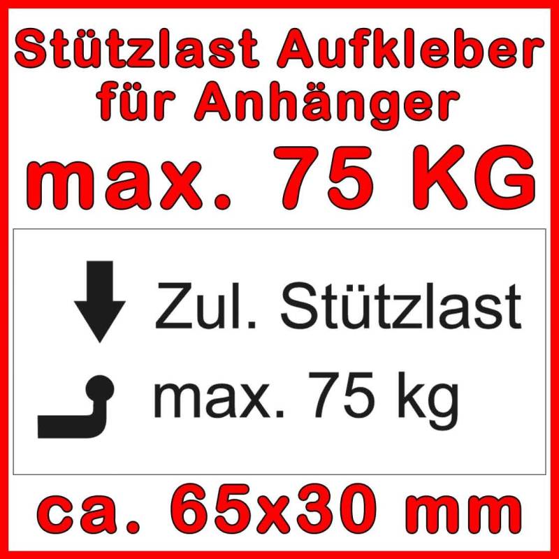 wall-art-design Stützlastaufkleber Stützlast 75 kg Stützlastschild für Anhängerkupplung - selbstklebend von wall-art-design