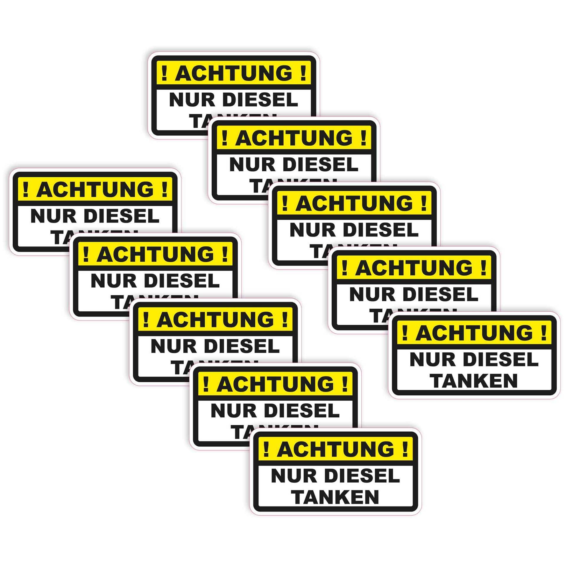 wall-art-design 10 Stück ! Achtung ! NUR Diesel TANKEN Aufkleber Tankdeckel Warnung Selbstklebender PVC Vinylaufkleber für PKW, LKW etc. von wall-art-design