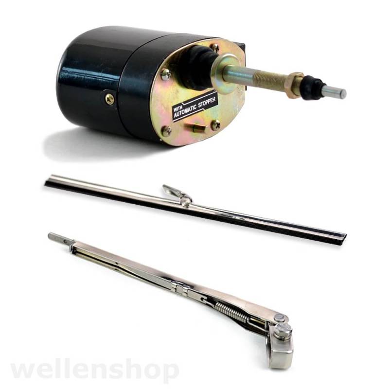 wellenshop 12 Volt Scheibenwischermotor mit ON/Off Schalter, Edelstahl Scheiben-Wischerarm ausziehbar, Edelstahl Scheiben-Wischerblatt 350 mm Wischermotor Scheibenwischer Boot von wellenshop