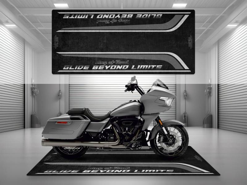 Wibeart Garage Matte mit Glide Beyond Limits für Chopper und maßgeschneidertes Motorrad, Parkmatte, waschbarer rutschfeste und Ausstellungsraumboden(Dark Platinum, Größe 2:260 x120 cm) von wibeart