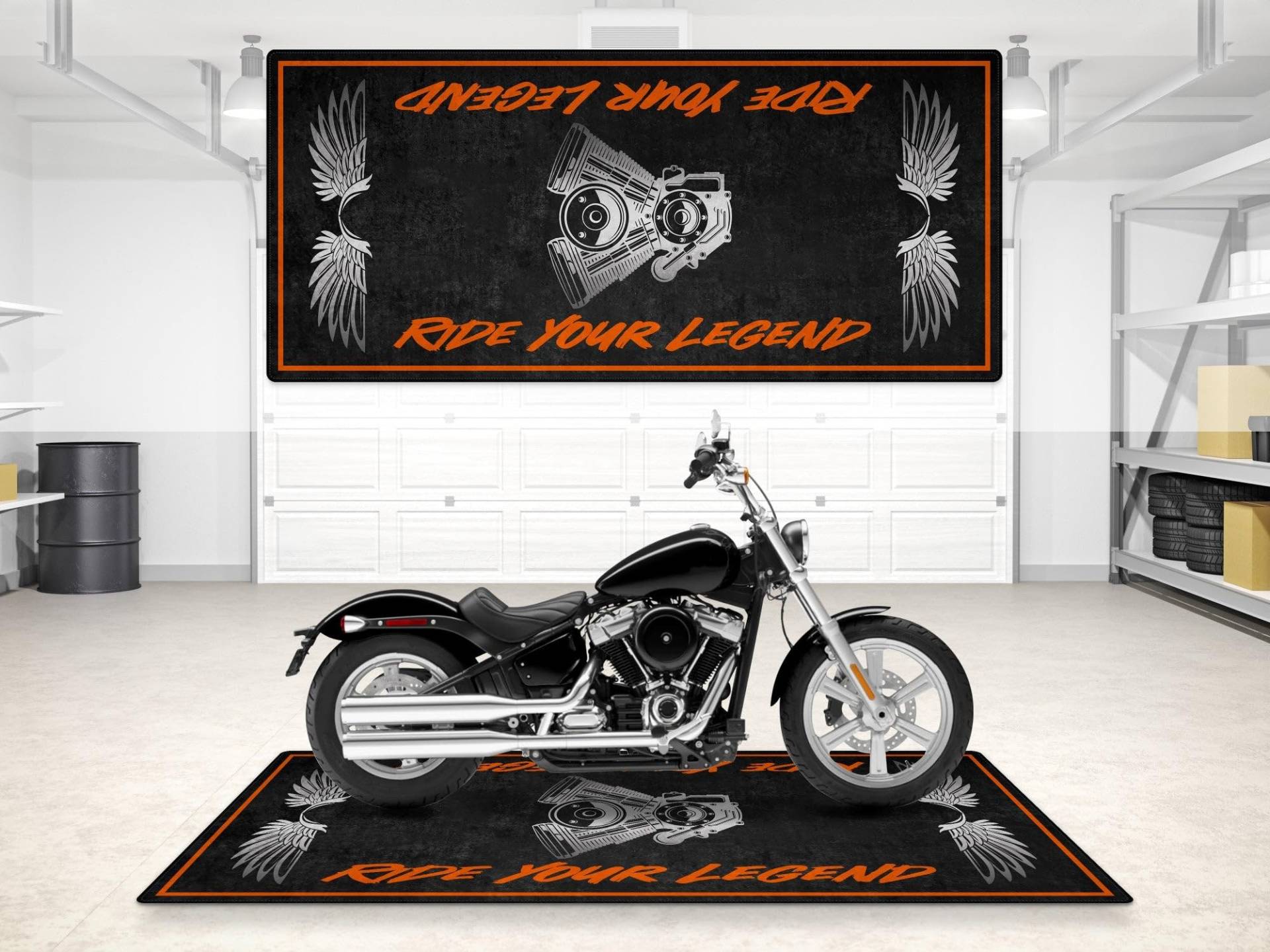 Wibeart Garage Matte mit Ride Your Legend Schriftzug für Chopper und maßgeschneiderte Motorräder,waschbarer rutschfeste und aus dem Ausstellungsraum Floor Teppich (Größe 1: /220 x 100 cm) von wibeart