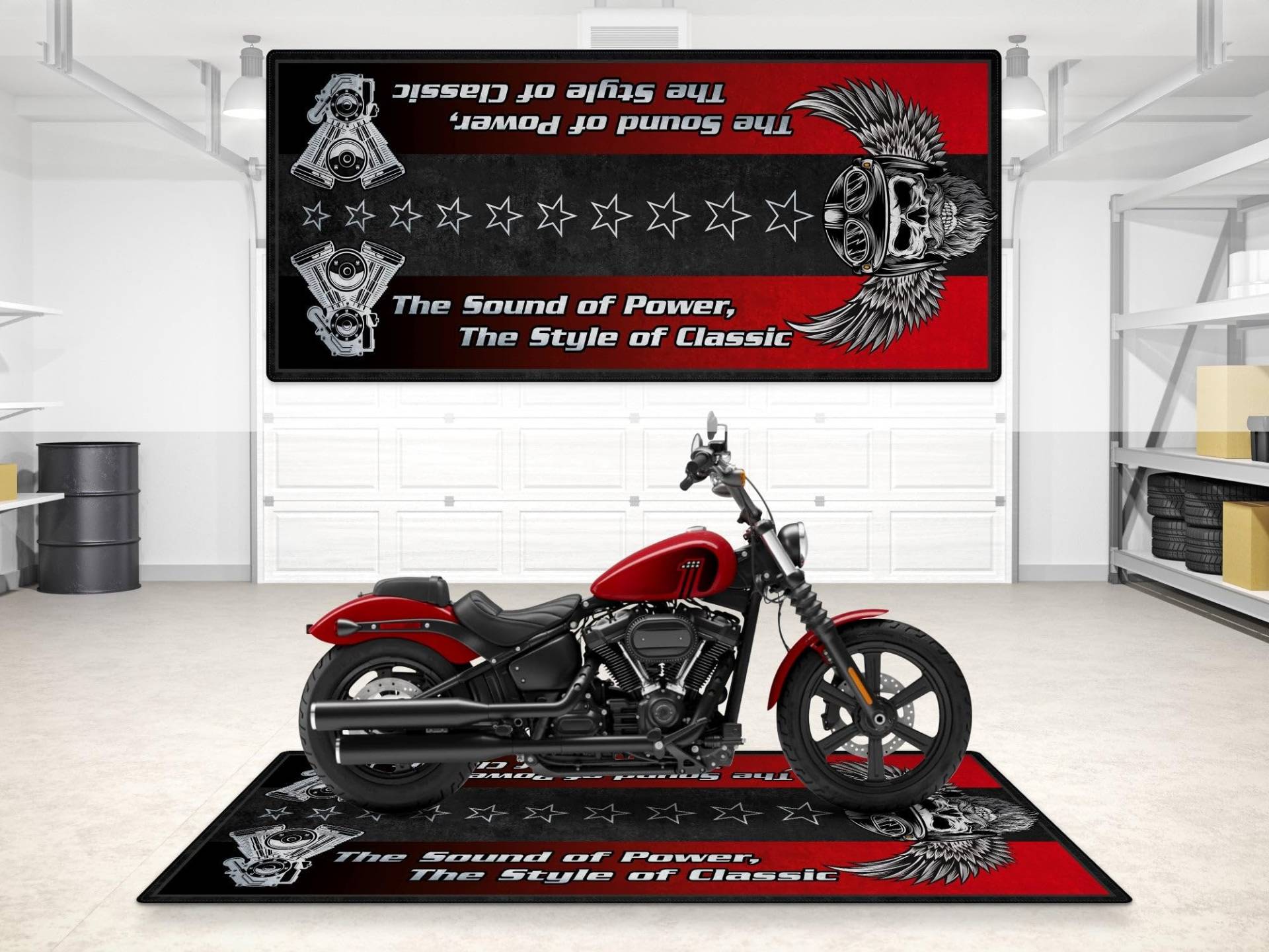 Wibeart Garage Matte mit The Style-Schriftzug für Chopper und maßgeschneiderte Motorräder, Parkmatte, waschbarer Garage für Slip und Showroom Floor Teppich (Redline rot, Größe 1: 220x100 cm) von wibeart