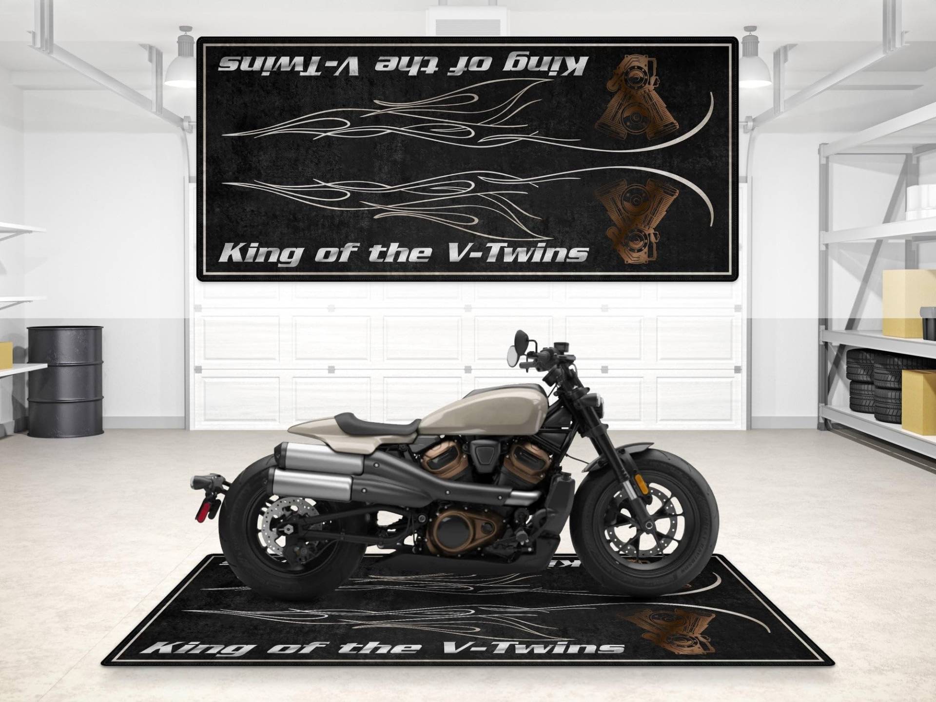 Wibeart Garage Matte Design für Chopper und benutzerdefinierte Motorräder, waschbare Garage für Rutschflecken und Ausstellungsraumboden Teppich (weiße Sandperle, Größe 1: 220 x 100 cm) von wibeart