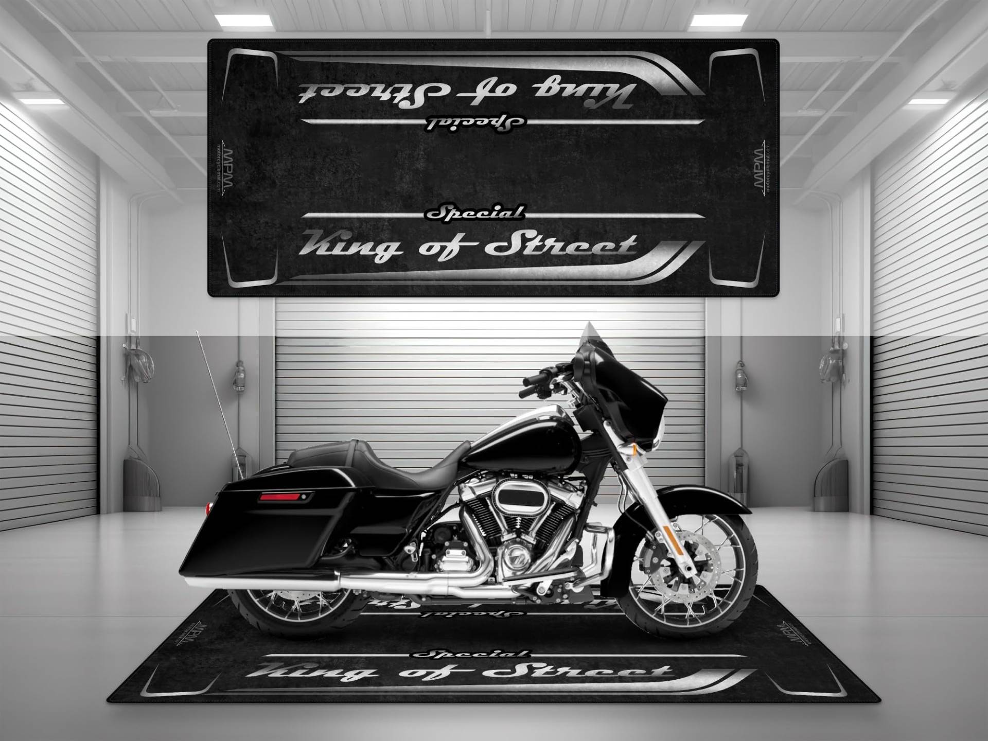 wibeart Garage Matte mit Special King für Chopper und maßgeschneiderte Motorrad, Parkmatte, waschbarer Garage und Ausstellungsroombodenteppich (lebendiges Schwarz, Größe 1: 220 x 100 cm) von wibeart