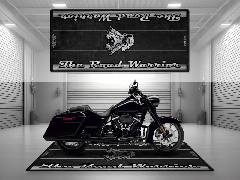 Wibeart Garage Matte mit The Road Warrior für Chopper und maßgeschneidertes Motorrad, Parkmatte, waschbarer Garage und Ausstellungsraumboden Teppich (lebendig schwarz, Größe 1: 220x100cm) von wibeart