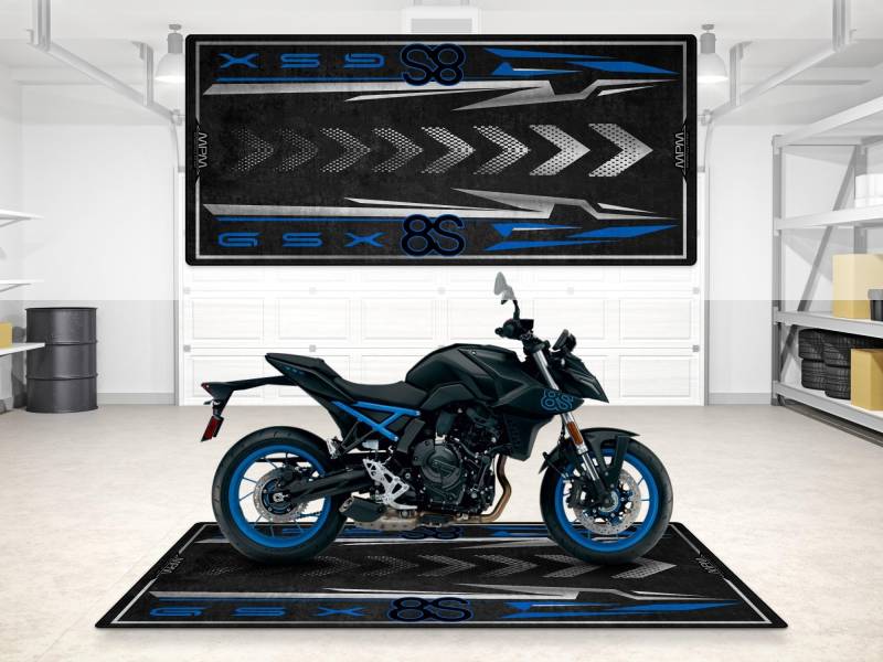 wibeart Garagenmatte für GSX 8S Motorradmodell, Parkmatte, Boxenmatte, waschbarer Rutschfester Garagen- und Ausstellungsraum-Bodenteppich (Mattschwarz Nr. 2, Größe 1: 86,6 x 39,4/220 x 100 cm) von wibeart