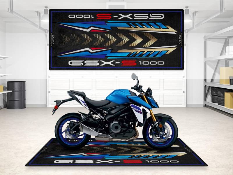 wibeart Garagenmatte für GSX S1000 Motorradmodell, Parkmatte, Boxenmatte, waschbarer Rutschfester Garagen- und Ausstellungsraum-Bodenteppich (Tritonblau, Größe 1: 86,6 x 39,4/220 x 100 cm) von wibeart