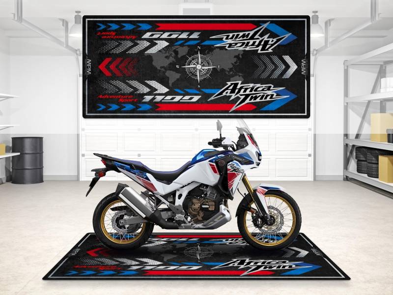 wibeart Garagenmatte für Motorradmodell Africa Twin, Parkmatte, Boxenmatte, waschbarer, Rutschfester Garagen- und Ausstellungsraum-Bodenteppich (weiß, Größe 1: 86,6 x 39,4/220 x 100 cm) von wibeart