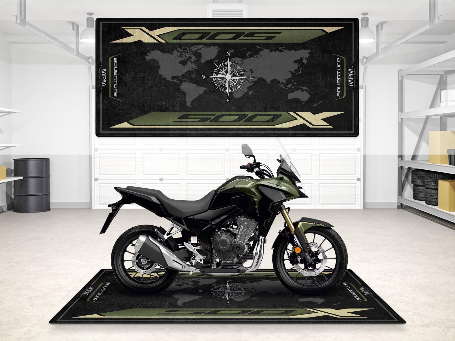 wibeart Garagenmatte für Motorradmodell CB 500X, Parkmatte, Boxenmatte, waschbarer, Rutschfester Garagen- und Ausstellungsraum-Bodenteppich (Größe 1: 86,6 x 39,4/220 x 100 cm) von wibeart