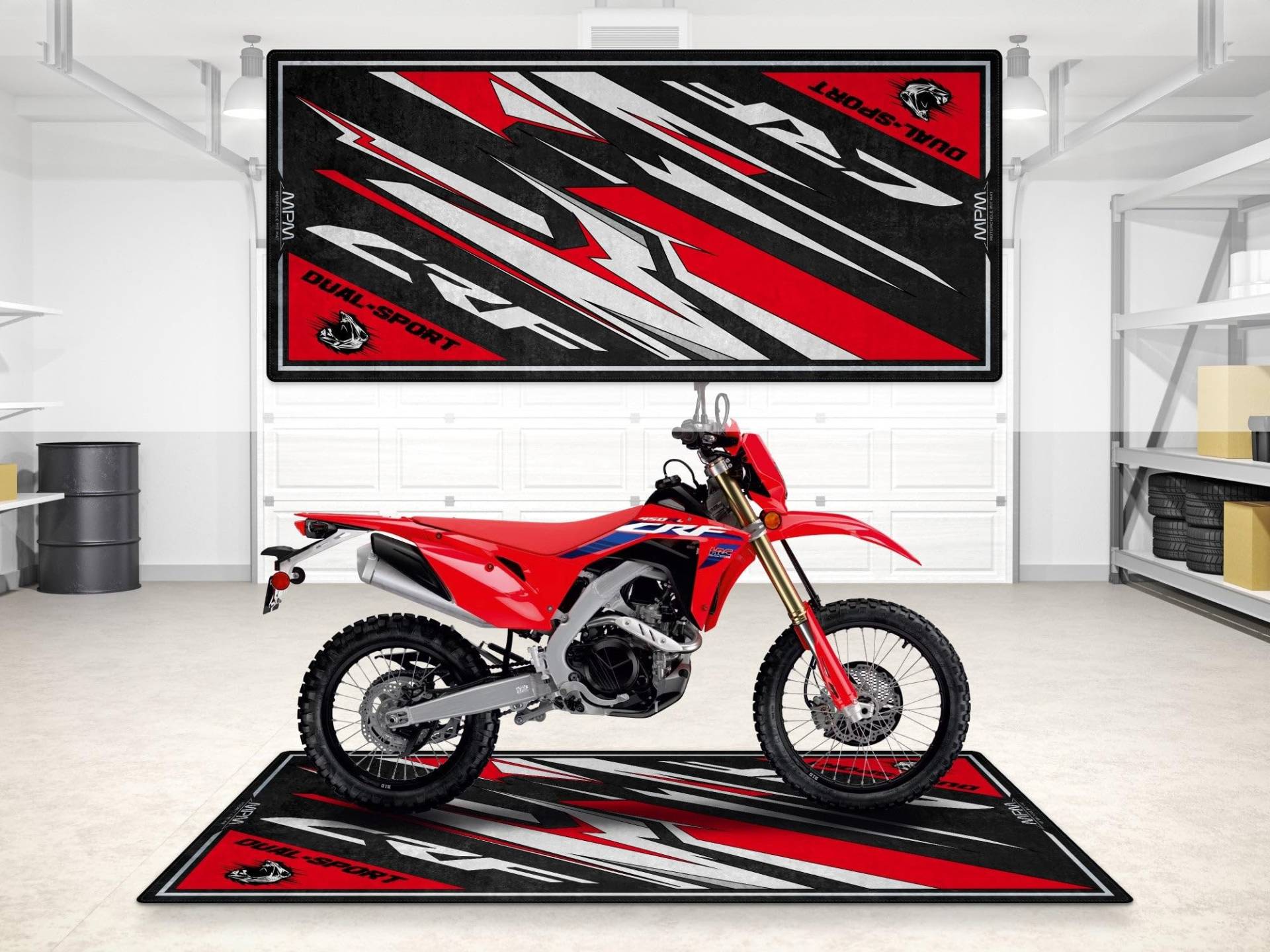 wibeart Garagenmatte für Motorradmodell CRF, Parkmatte, Boxenmatte, waschbarer, Rutschfester Garagen- und Ausstellungsraum-Bodenteppich (Rot, Größe 1: 86,6 x 39,4/220 x 100 cm) von wibeart