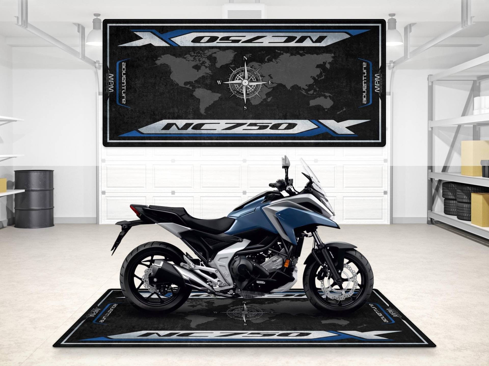 wibeart Garagenmatte für Motorradmodell NC 750X, Parkmatte, Boxenmatte, waschbarer, Rutschfester Garagen- und Ausstellungsraum-Bodenteppich (Größe 1: 86,6 x 39,4/220 x 100 cm) von wibeart