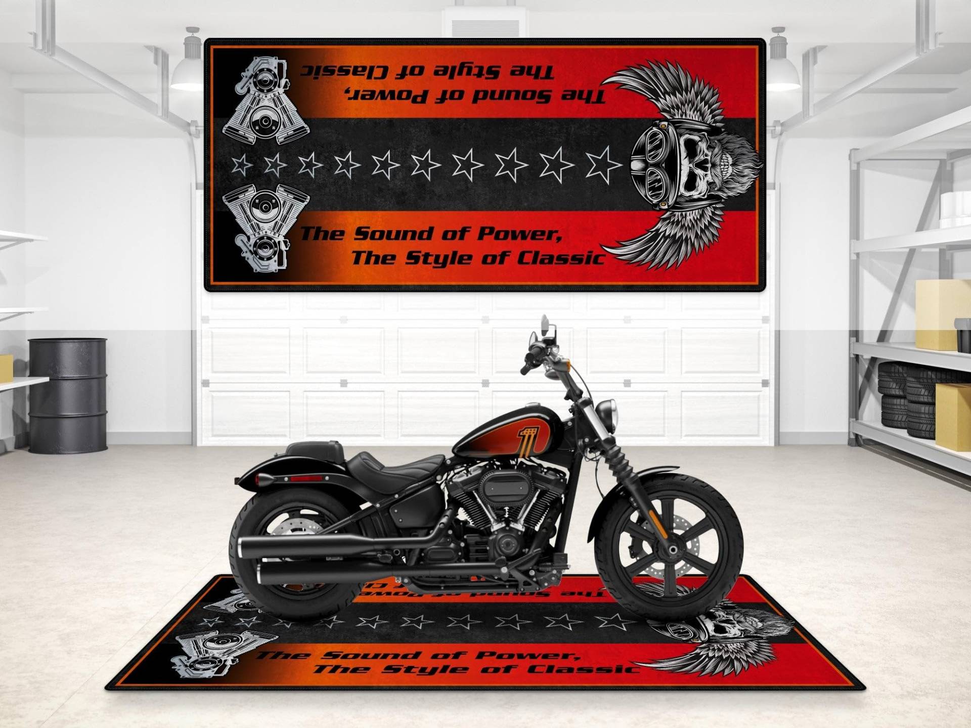 wibeart Parking Matte The Sounds of Power Design für Chopper und benutzerdefinierte Motorräder, waschbarer Garage ohne Schlupf, Teppich - 7304 (Vivid Black, Größe 1: 220 x 100 cm) von wibeart