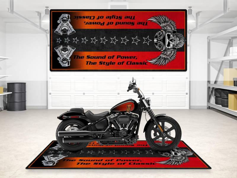 Wibeart Parking Matte The Sounds of Power Design für Chopper und benutzerdefinierte Motorräder, waschbarer Garage ohne Schlupf, Teppich - 7304 (Vivid Black, Größe 1: 220 x 100 cm) von wibeart