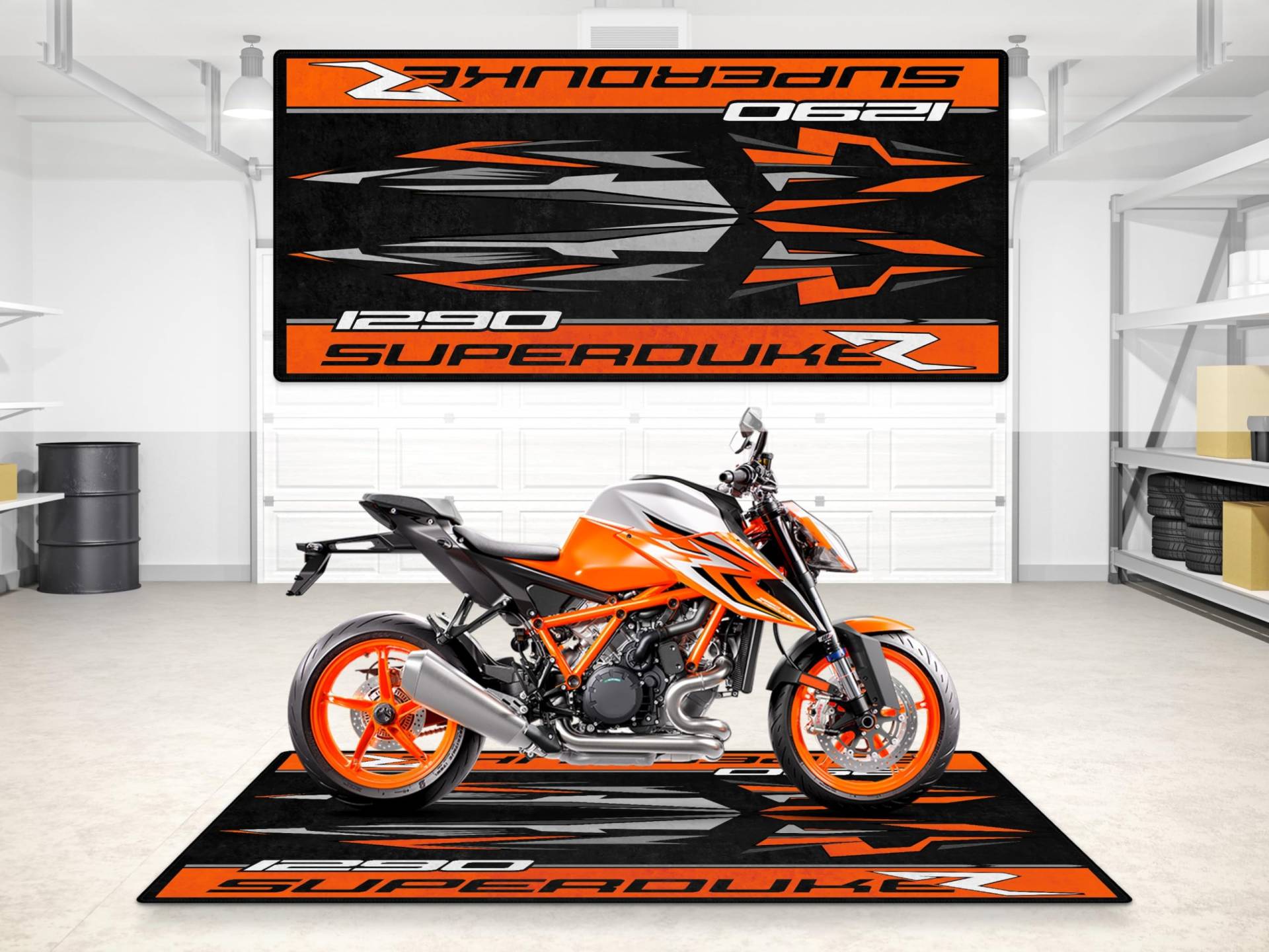 wibeart Parkmatte für 1290 Superduke R Motorräder, Garagen- und Ausstellungsmatte, Motorradmatte, Boxenmatte, Ausstellungsraummatte, waschbar, rutschfest, Teppich (Größe 1: 220 x 100 cm) von wibeart