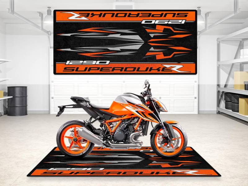 wibeart Parkmatte für 1290 Superduke R Motorräder, Garagen- und Ausstellungsmatte, Motorradmatte, Boxenmatte, Ausstellungsraummatte, waschbar, rutschfest, Teppich (Größe 2: 260 x 120 cm) von wibeart