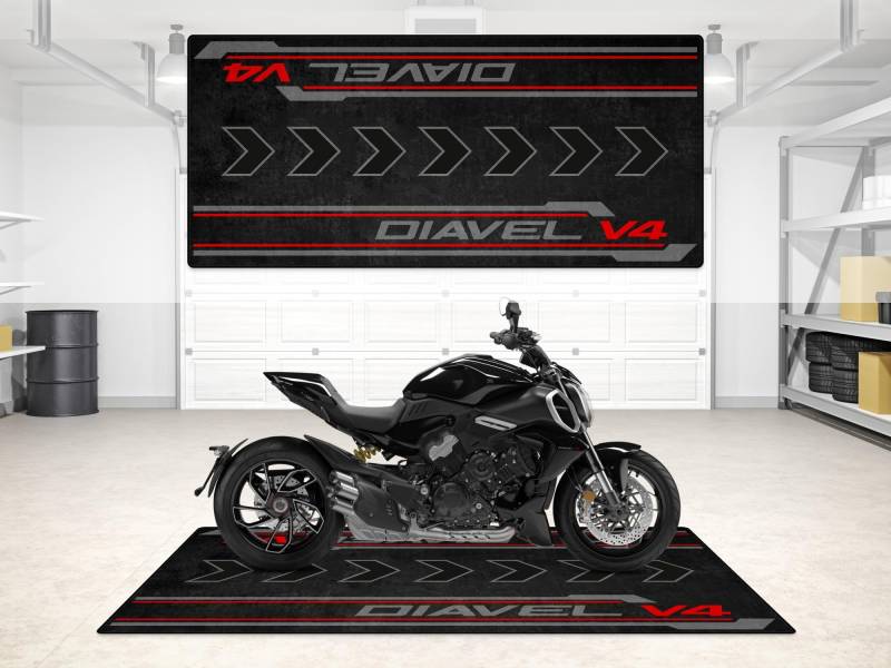 wibeart Parkmatte für DIAVEL V4 Motorräder, Garagen- und Ausstellungsmatte, Motorradmatte, Boxenmatte, waschbar, rutschfest, Teppich (Triple Black, Größe 2: 102 x 47/260 x 120 cm) von wibeart