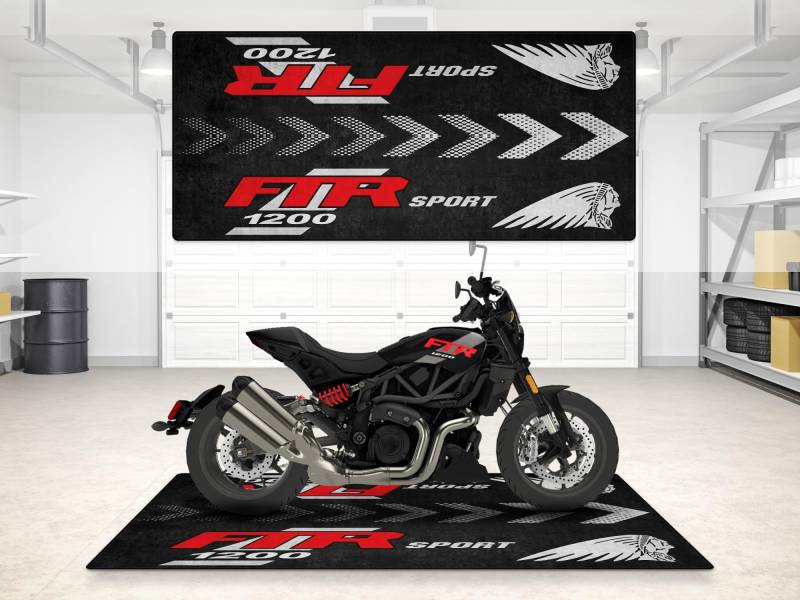 wibeart Parkmatte für FTR Sport 1200 Motorradmodell, Vorführ- und Boxenmatte, waschbare, rutschfeste Garagen- und Ausstellungsmatte, Teppich (Schwarz Metallic, Größe 1 : 86.6 x 39.4/220 x 100 cm) von wibeart