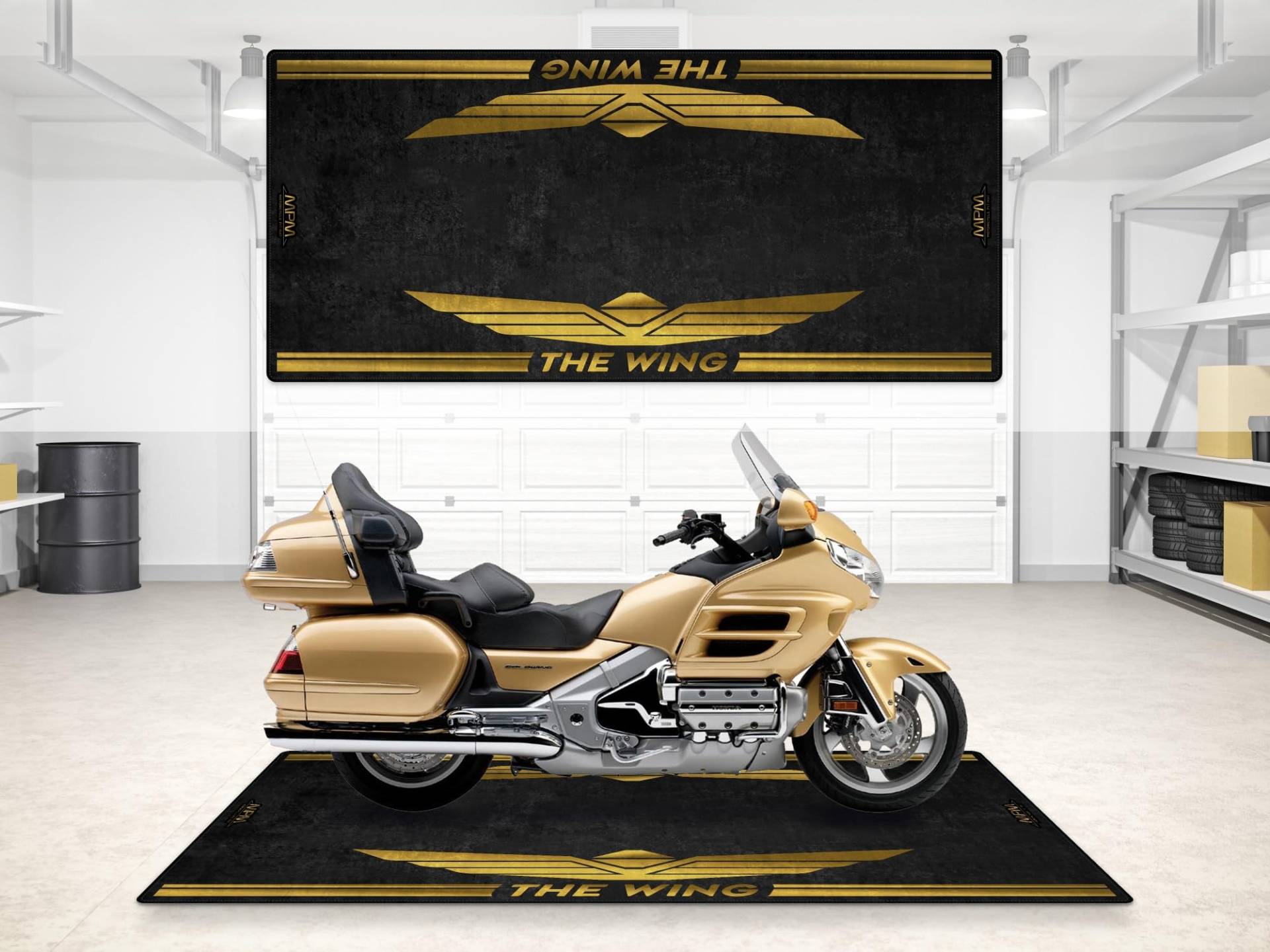 wibeart Parkmatte für Goldwing The Wing Motorradmodell, Ausstellungs- und Boxenmatte, waschbare, rutschfeste Garagen- und Ausstellungsraum-Bodenmatte, Teppich, Teppich (Gold, Größe 1:220x100cm) von wibeart