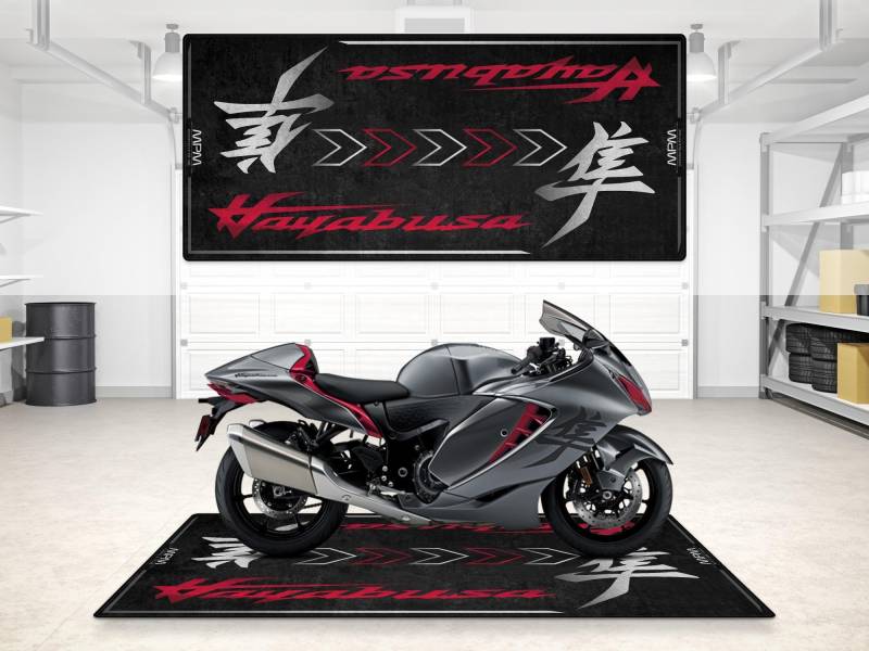 wibeart Parkmatte für Hayabusa, Ausstellungs- und Boxenmatte, waschbarer, Rutschfester Garagen- und Ausstellungsraum-Bodenteppich (Candy Daring Red, Größe 1: 86,6 x 39,4/220 x 100 cm) von wibeart