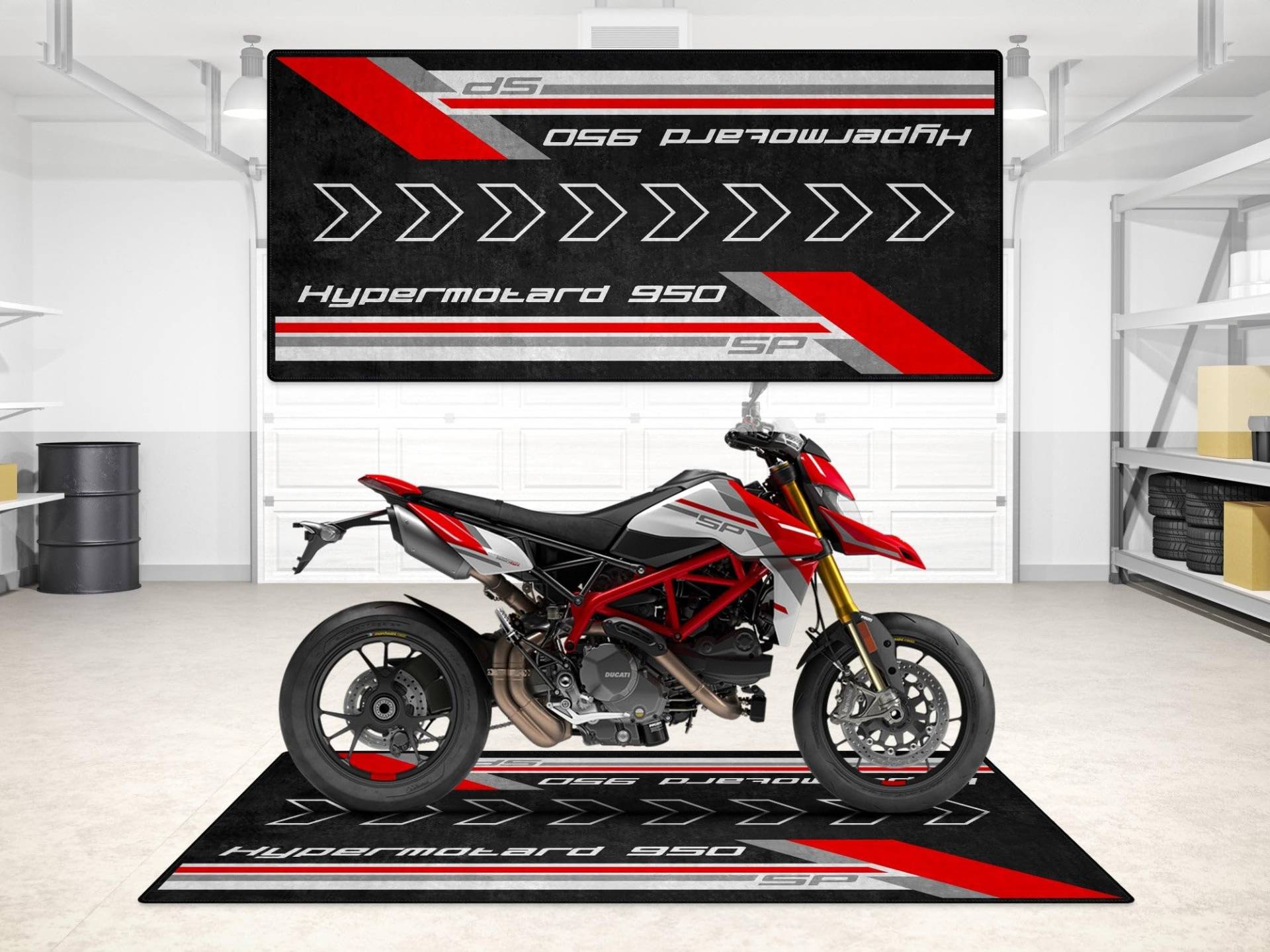 wibeart Parkmatte für Hypermotard 950 SP Motorräder, Garagen- und Ausstellungsmatte, Motorradmatte, Boxenmatte, waschbar, rutschfest, Teppich (Größe 1 : 86.6 x 39.4/220 x 100 cm) von wibeart